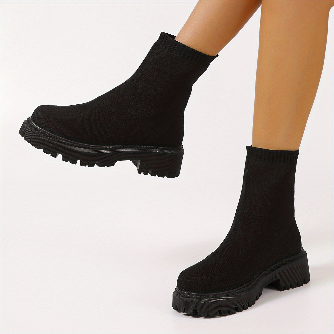 Women's Chunky Heel Boots Flying Woven Short Boots Slip On Boots