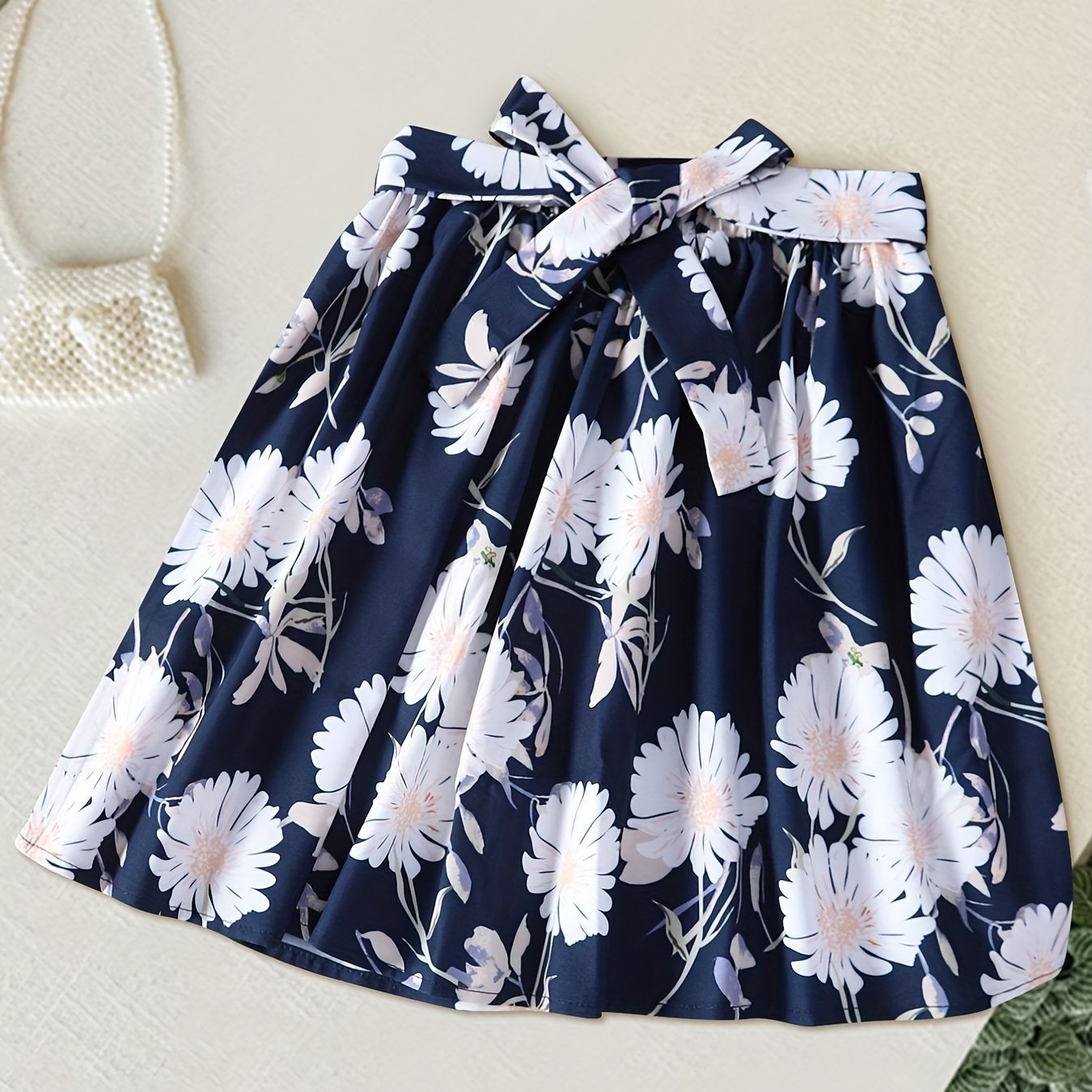 Girls Flowers Graphic Belted Skirt for Party Kids Summer Clothes