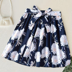 Girls Flowers Graphic Belted Skirt for Party Kids Summer Clothes