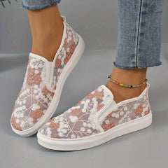 Women's Floral Embroidered Slip On Mesh Sneakers