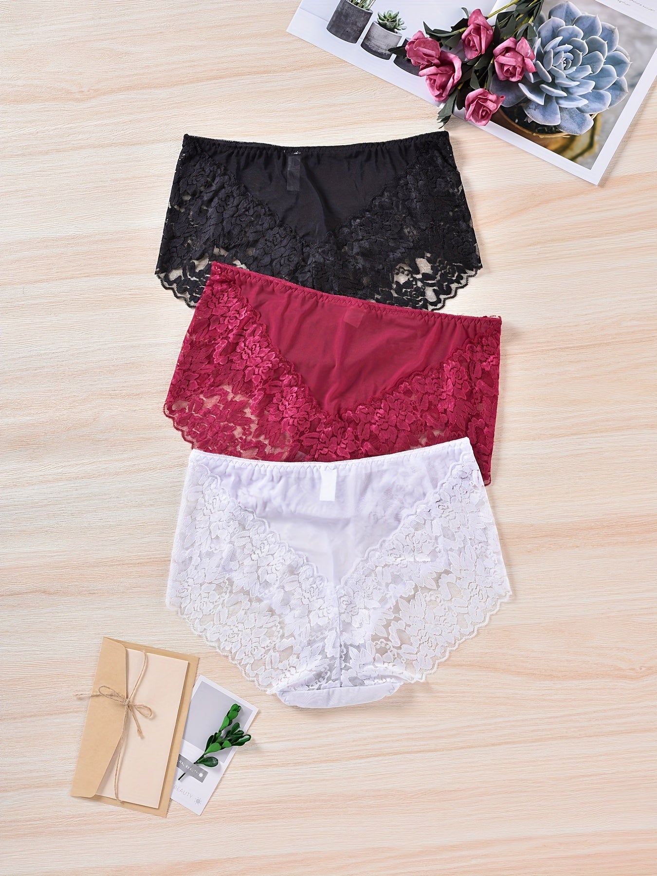 3 Pack Plus Size Floral Jacquard High Stretch Panties Set