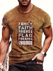 Letter Pattern Print Men's Short Sleeve Retro T-shirt Graphic Tee