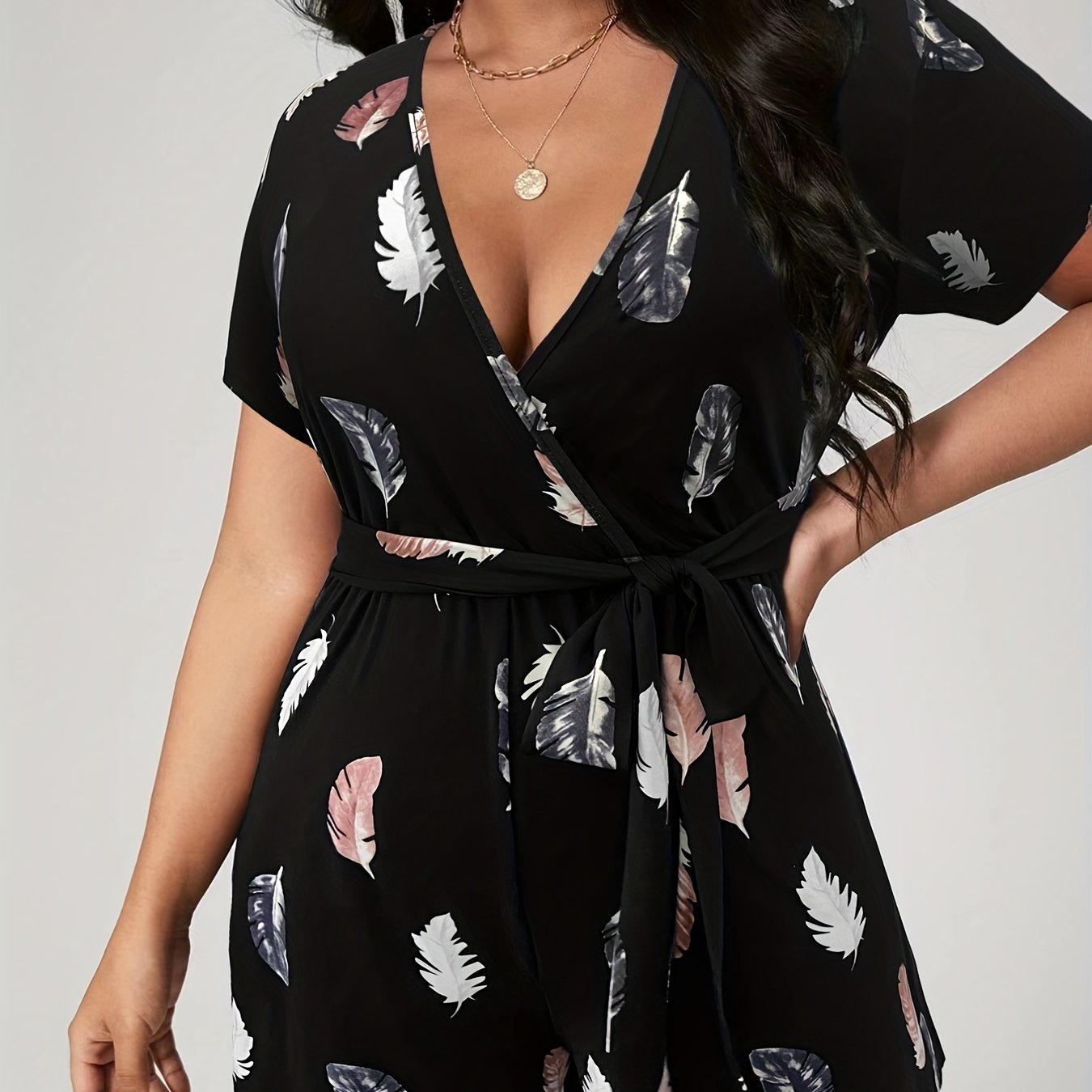 Floral Print Short Sleeve Romper With Belt