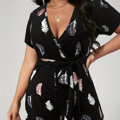 Floral Print Short Sleeve Romper With Belt