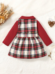 Plaid Patchwork Winter Vintage Windbreaker Dress for Toddler Girls
