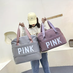 Pink Letter Print Portable Handbag Expandable Zip Gym Bag