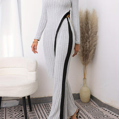 Casual Two Piece Set: Mock Neck Top & Flare Leg Pants