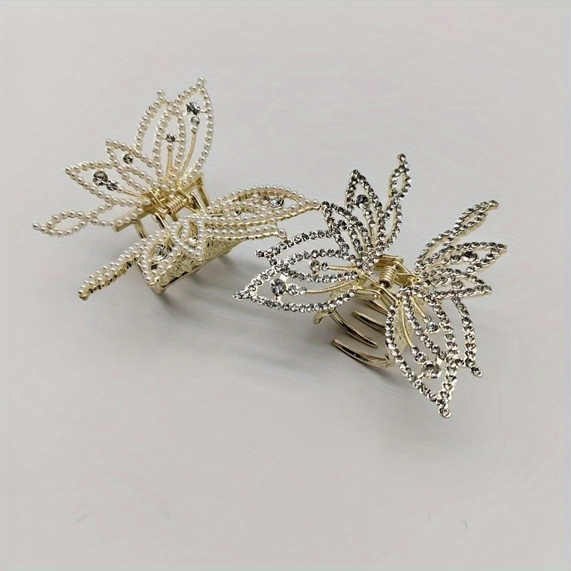 Butterfly Hair Clip Pearl Rhinestone Hairpin
