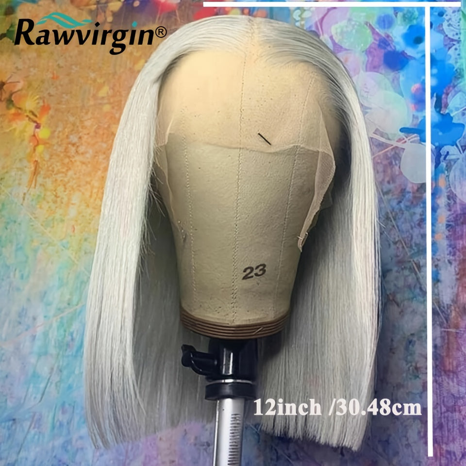 Silvery Gray 130 Density Straight 13 4 Lace Front Human Hair Wig