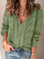 Hollow Solid Knit Cardigan Button Front Sweater
