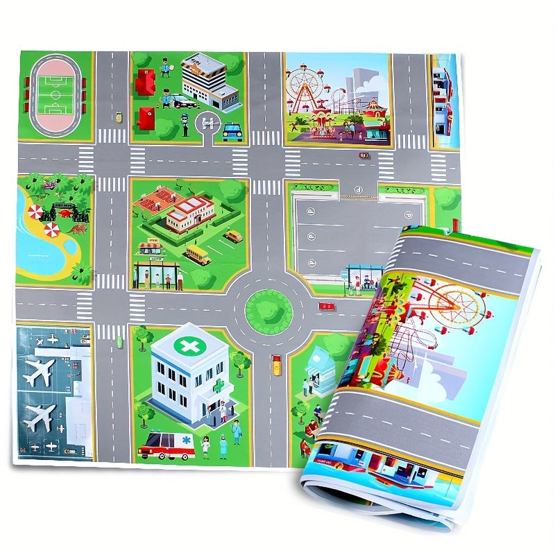 Cartoon City Map Pull Back Car Toy Set