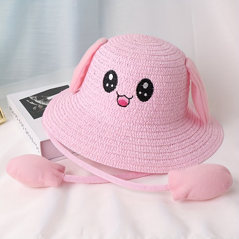 Bunny Ear Straw Hat Sun Protection for Girls