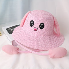 Bunny Ear Straw Hat Sun Protection for Girls