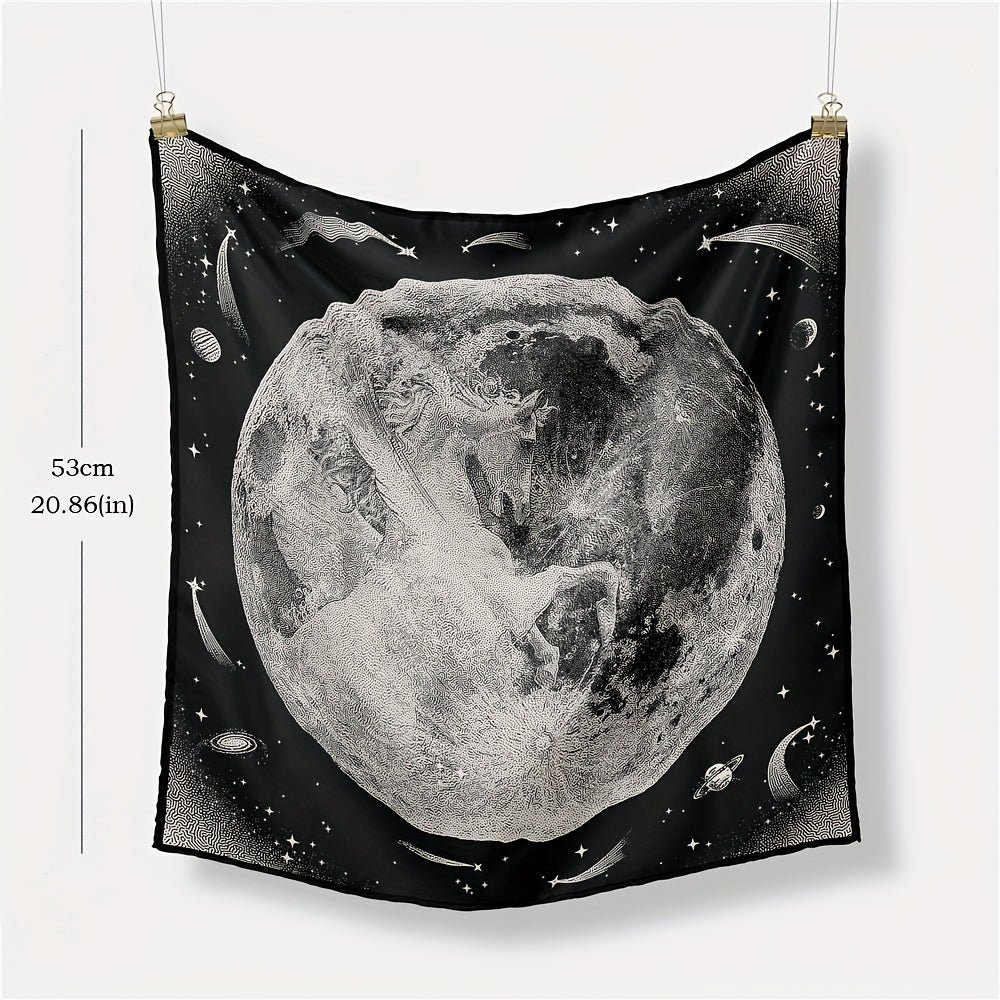 Universe Planet Print Bandana Square Scarf Satin Neckerchief Women Head Wrap