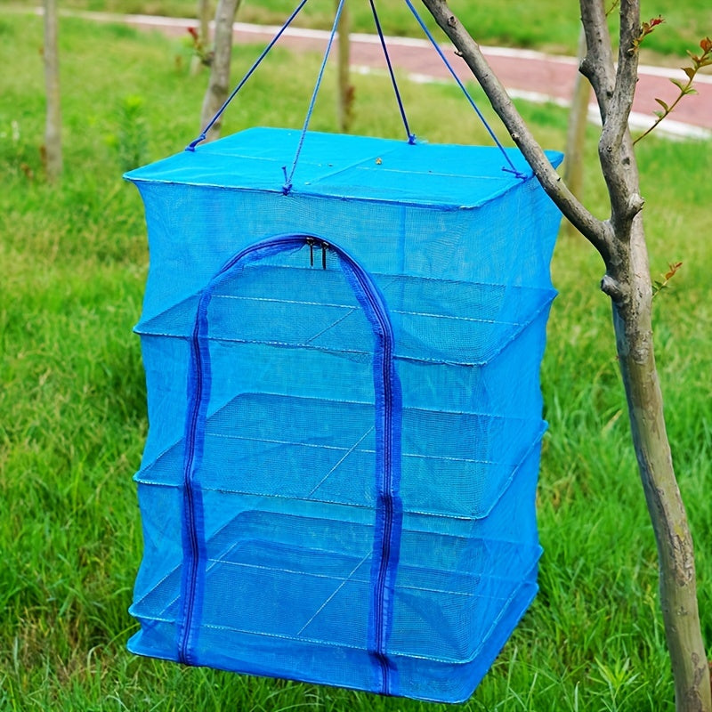 4-Layer Foldable Food Dehydrator with Zip Opening Hanging Nylon Net
