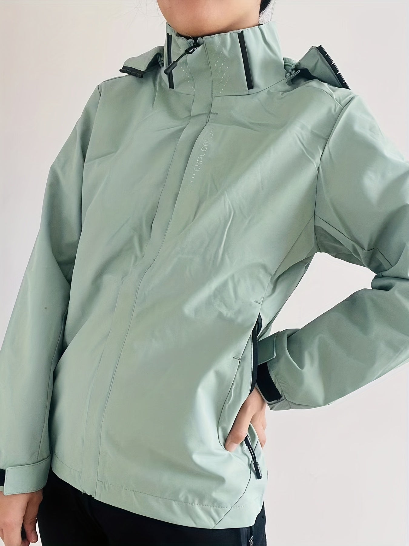 Hooded Waterproof Outdoor Jacket Long Sleeves with Zipper Pockets