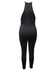 V Neck Basic Jumpsuit with Pockets