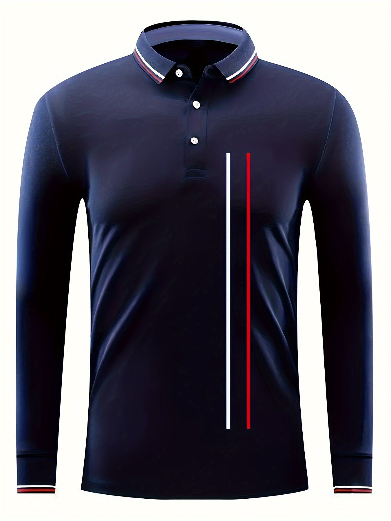 Red Bar Print Men's Long Sleeve Lapel Sports Shirt