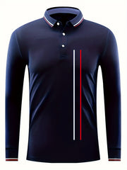Red Bar Print Men's Long Sleeve Lapel Sports Shirt