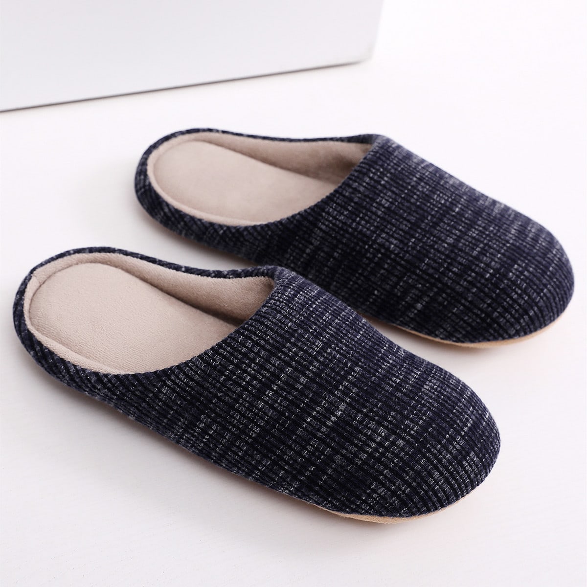 Men's Cozy Striped Slides Soft Plush Slippers