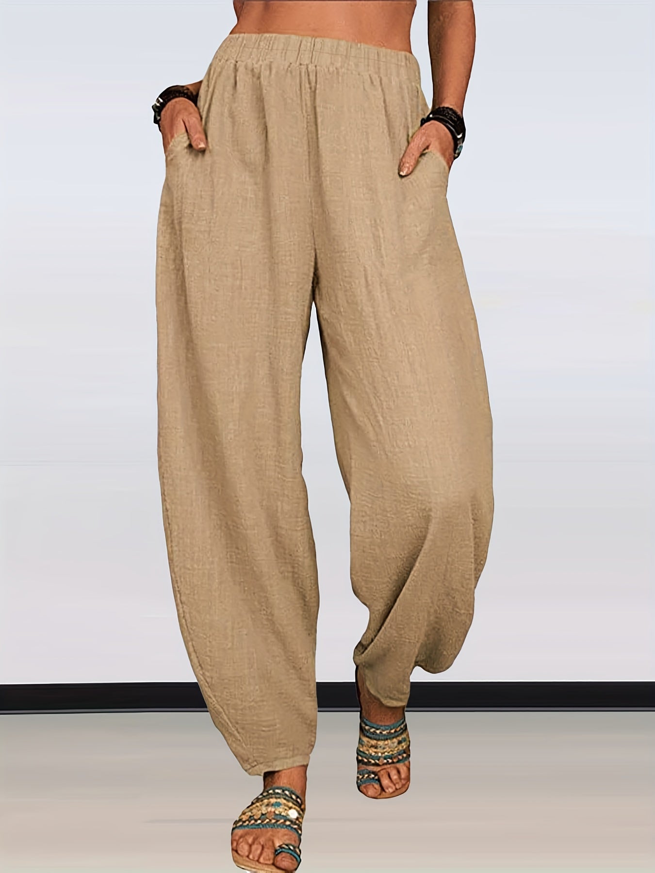 Solid Wide Leg Pants High Waist Casual Pants Women's Clothing