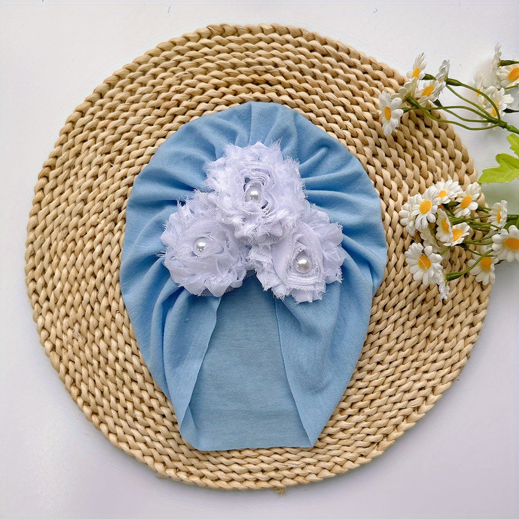 Soft Elastic Baby Three Sunflowers Beaded Hat Girl Hat
