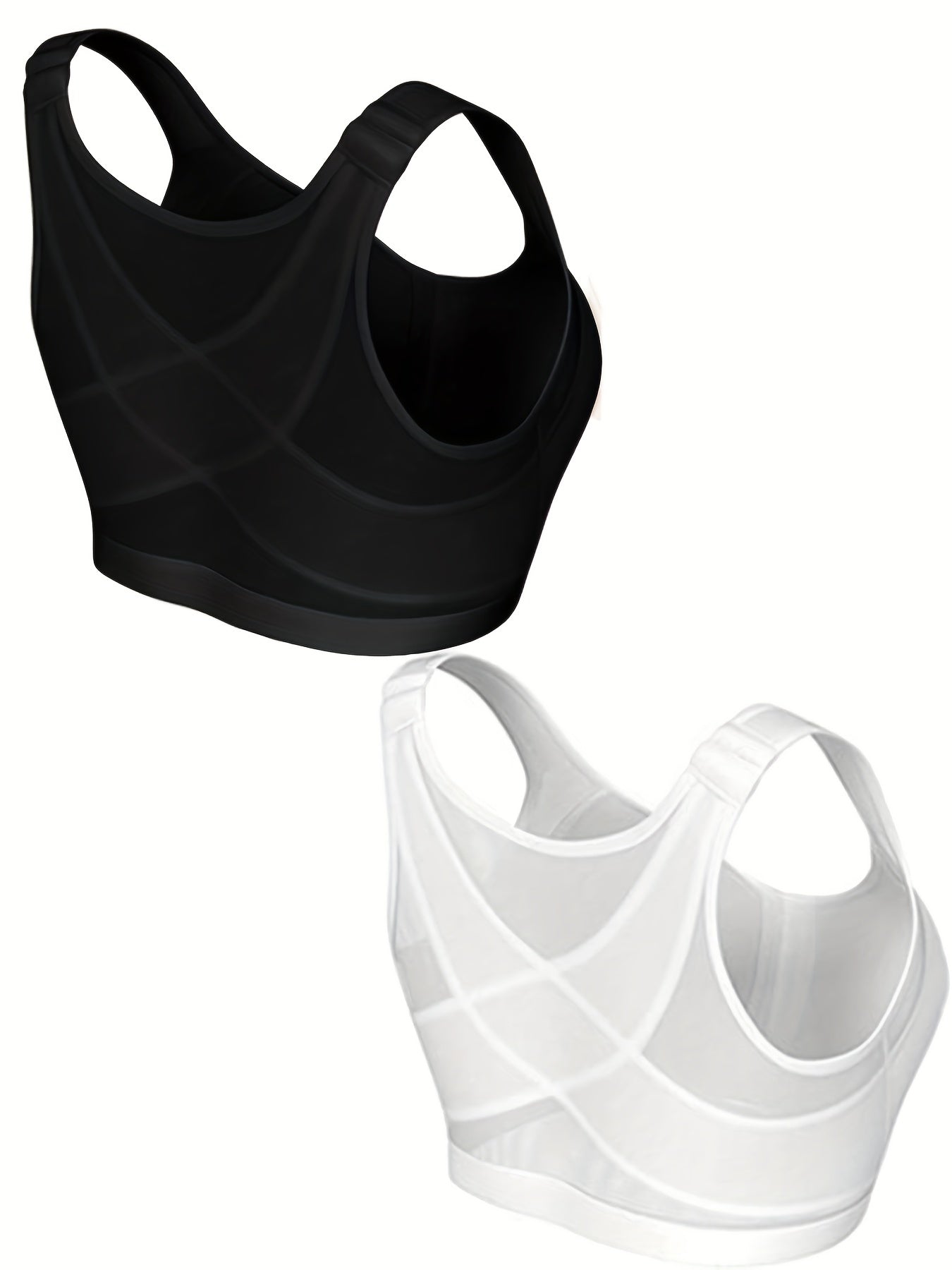 2pcs Wireless Bras Front Buckle Mesh Contrast Comfy & Breathable