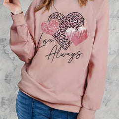 Love Always Heart Print Sweatshirt Crew Neck Long Sleeve