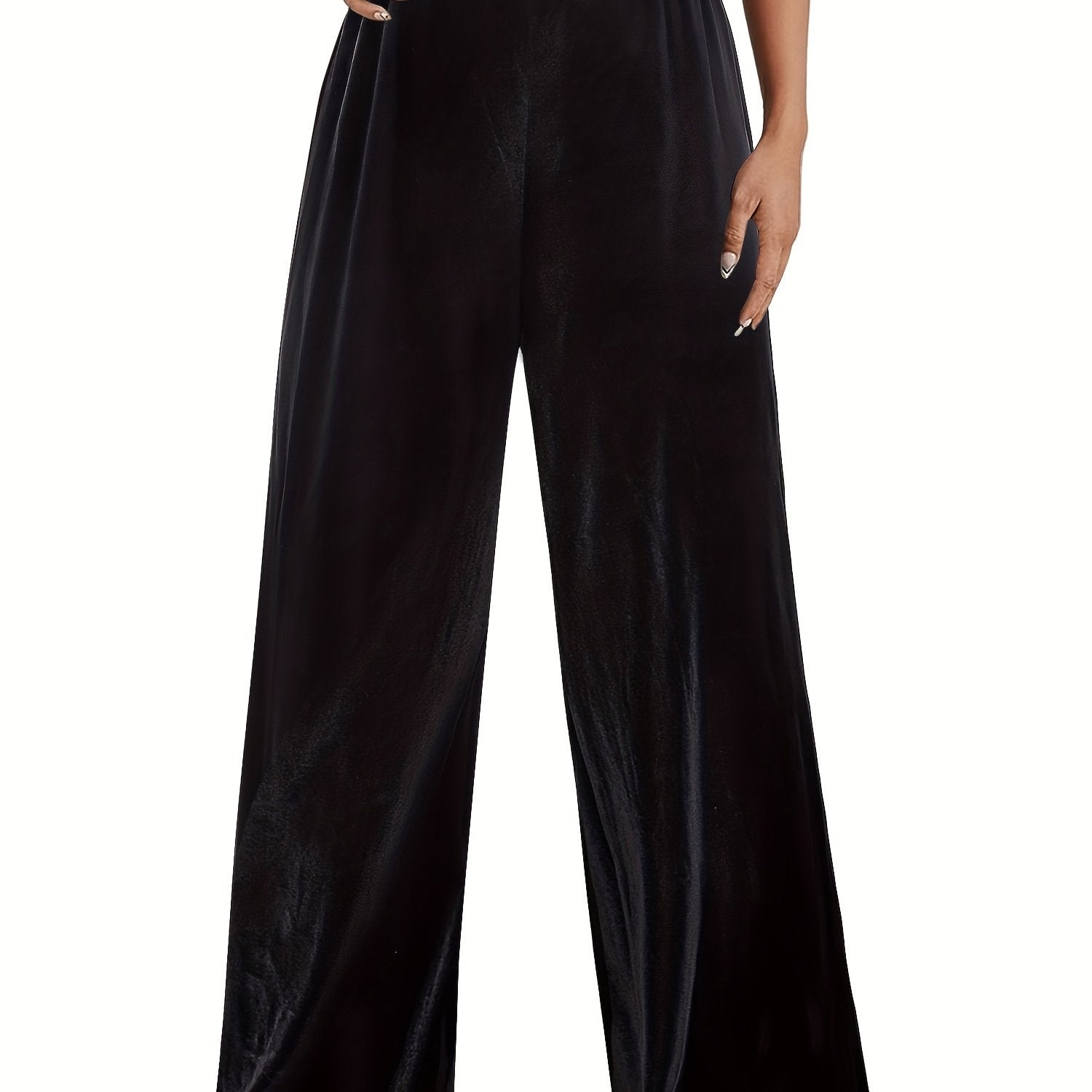Velvet Wide Leg Pants Elastic Waist Spring Fall Women's Clothing