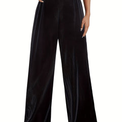 Velvet Wide Leg Pants Elastic Waist Spring Fall Women's Clothing