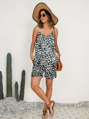 Dalmatian Print Strap Romper Jumpsuit Sleeveless Dual Pockets Women's Clothing