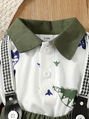 2pcs Dinosaur Graphic Tops & Overall Pants Suit for Boys