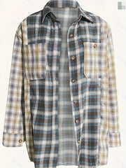 Plaid Print Sports Shirt Long Sleeves Loose Button Pocket Tops