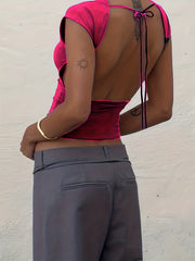 Backless Slim Top Sexy Solid Tie Back Sleeveless Top