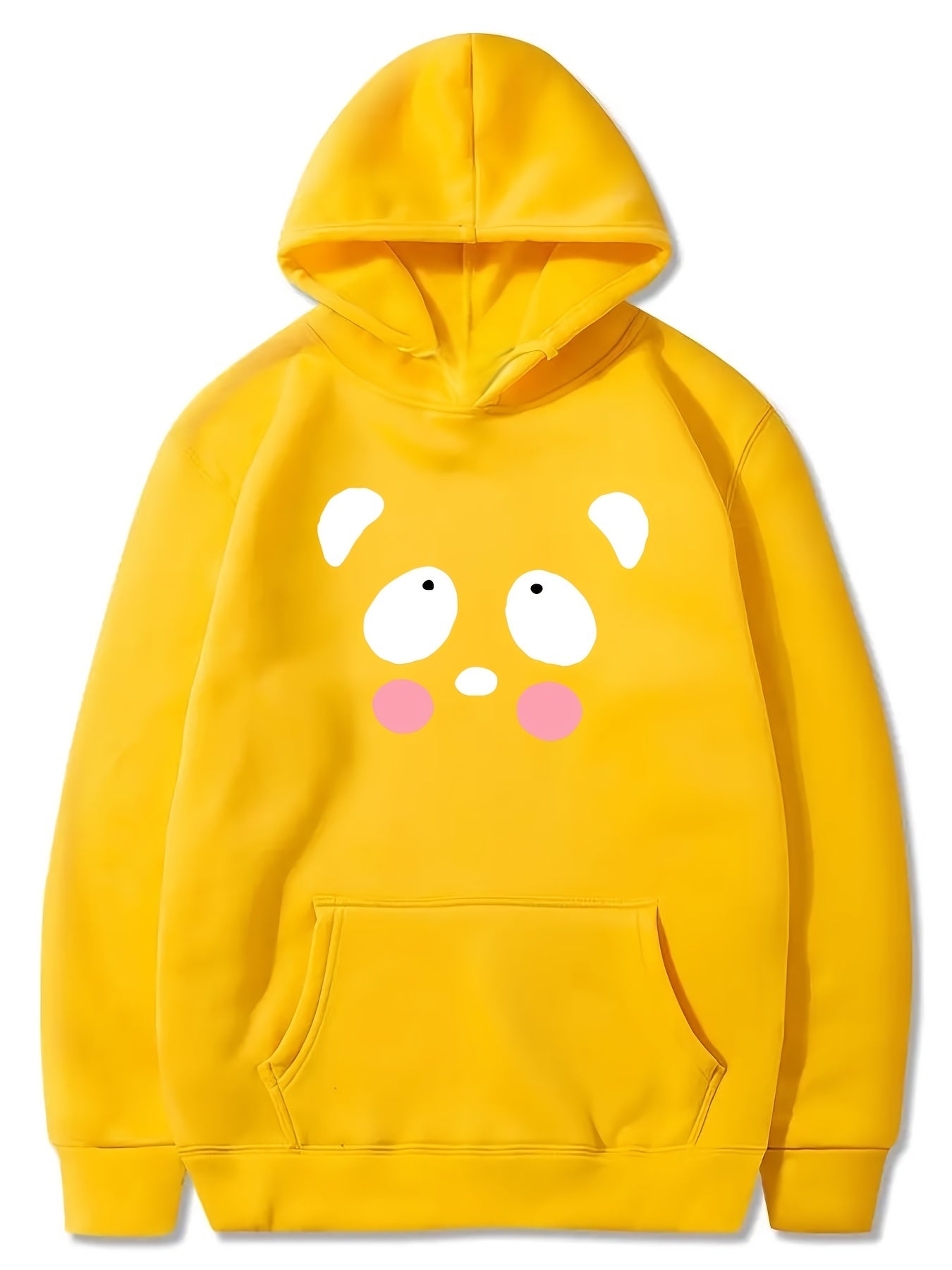 Girls Cartoon Face Print Hooded Sweatshirt Top