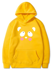 Girls Cartoon Face Print Hooded Sweatshirt Top