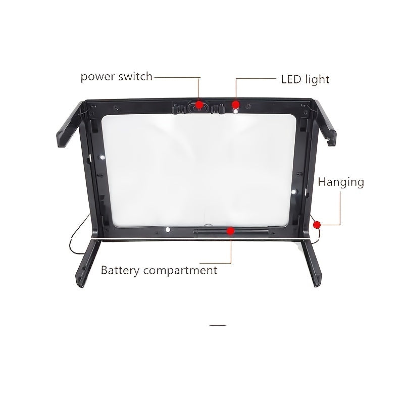 Desktop Magnifying Glass With Light A4 Large Lens Rectangular Clear