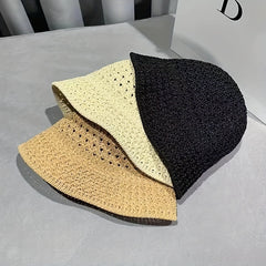 Casual Bucket Hat Crochet Straw Sun Hat Beach Hats for Women