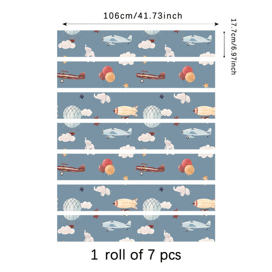 7pcs Transportation Staircase Sticker - Airplane Hot Air Balloon Airship