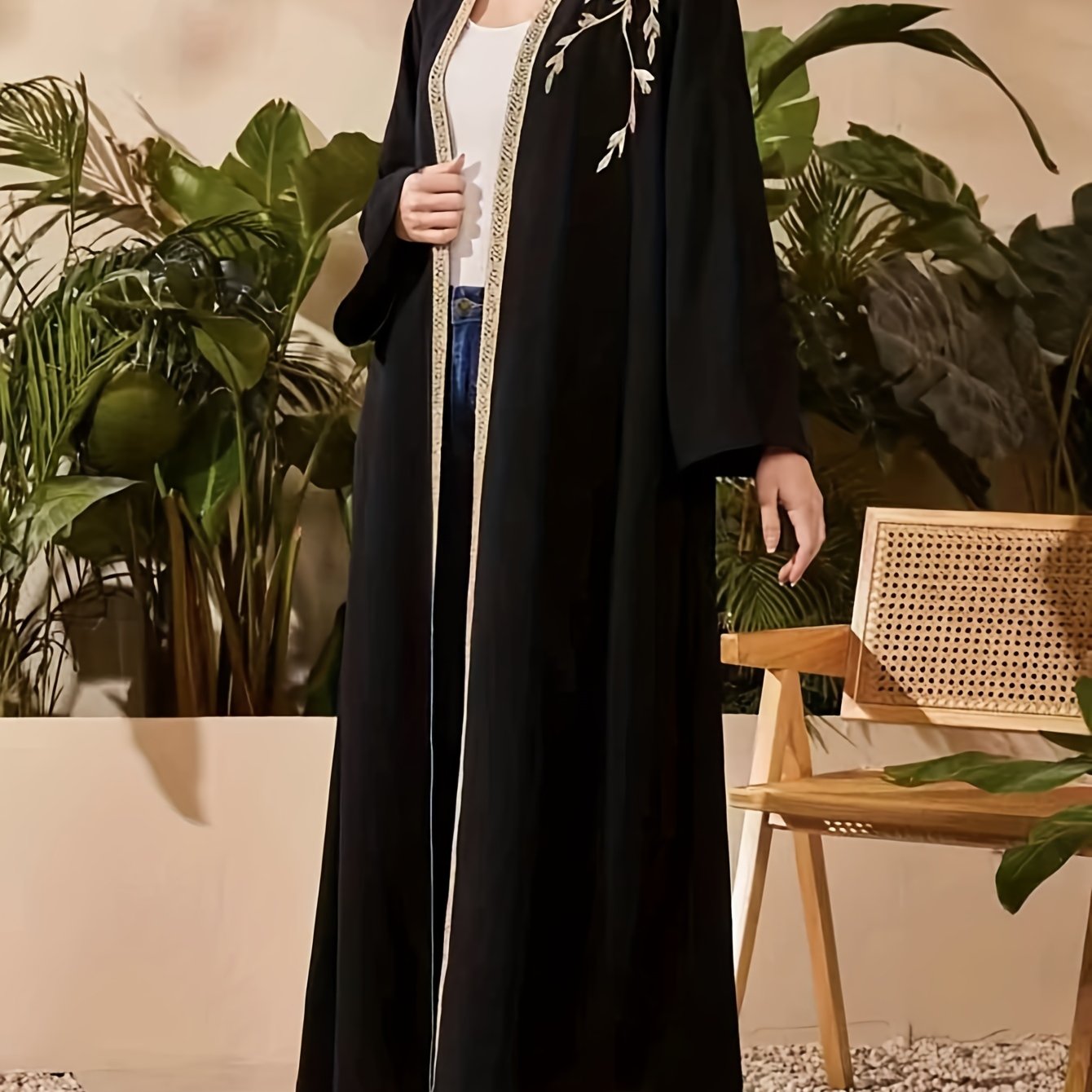 Embroidered Long Sleeve Abaya Dress