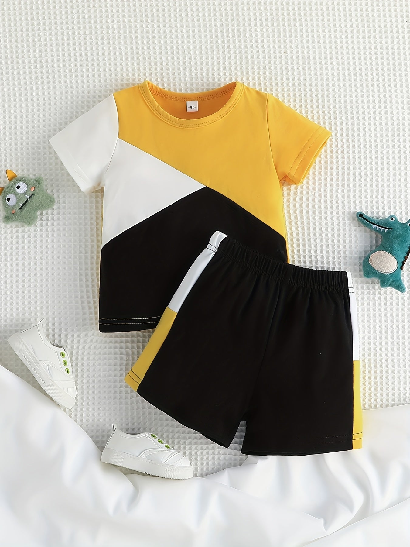 2pcs Baby Boys Casual Block T shirt & Shorts Set For Summer