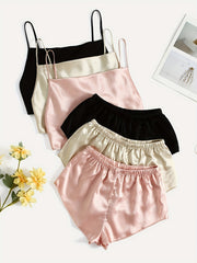Satin Pajama Set V Neck Cami Top & Shorts Women's Sleepwear