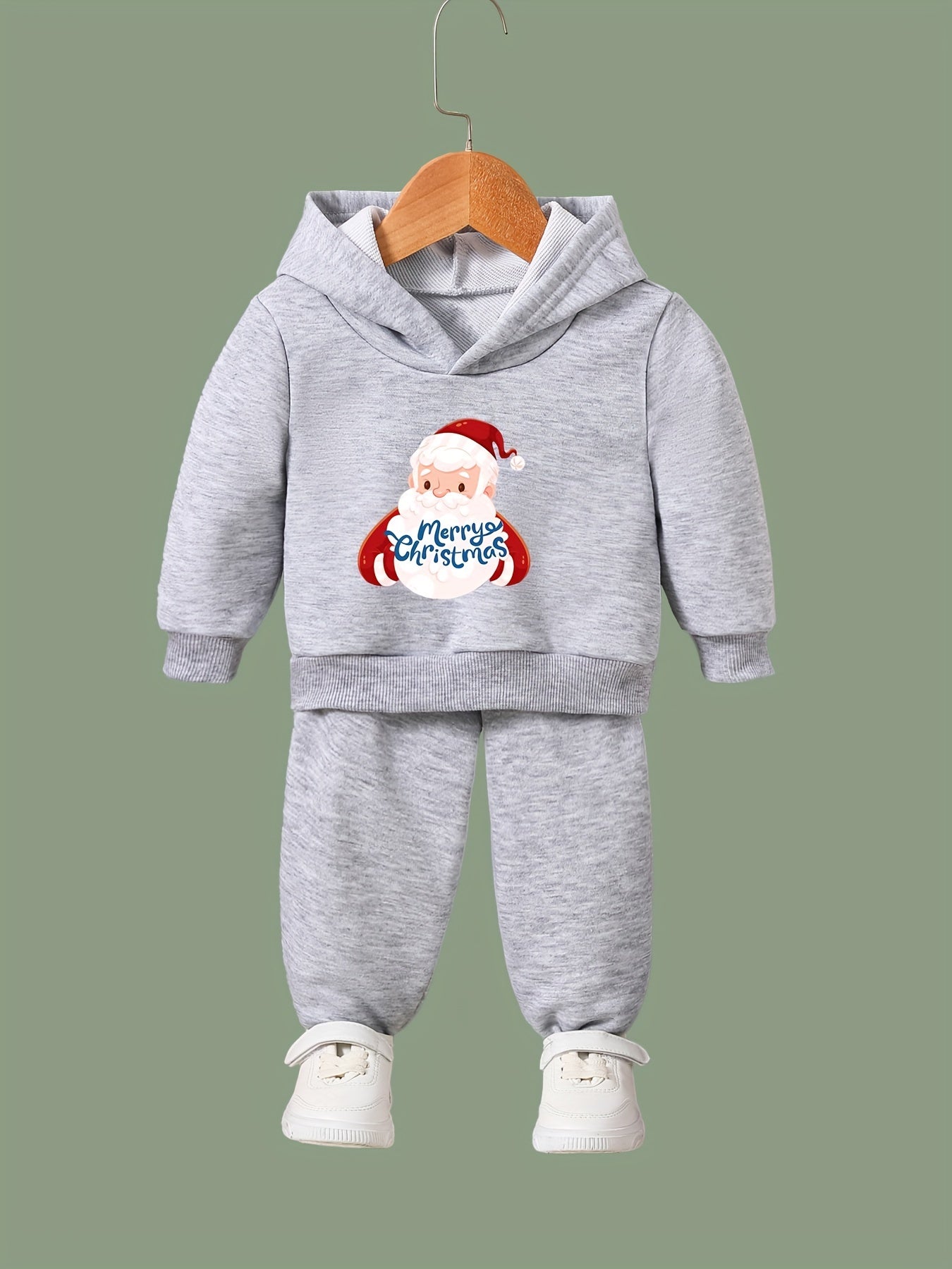 Santa Print Hoodies Jogger Set for Kids, Christmas Outfit
