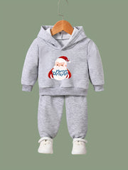 Santa Print Hoodies Jogger Set for Kids, Christmas Outfit