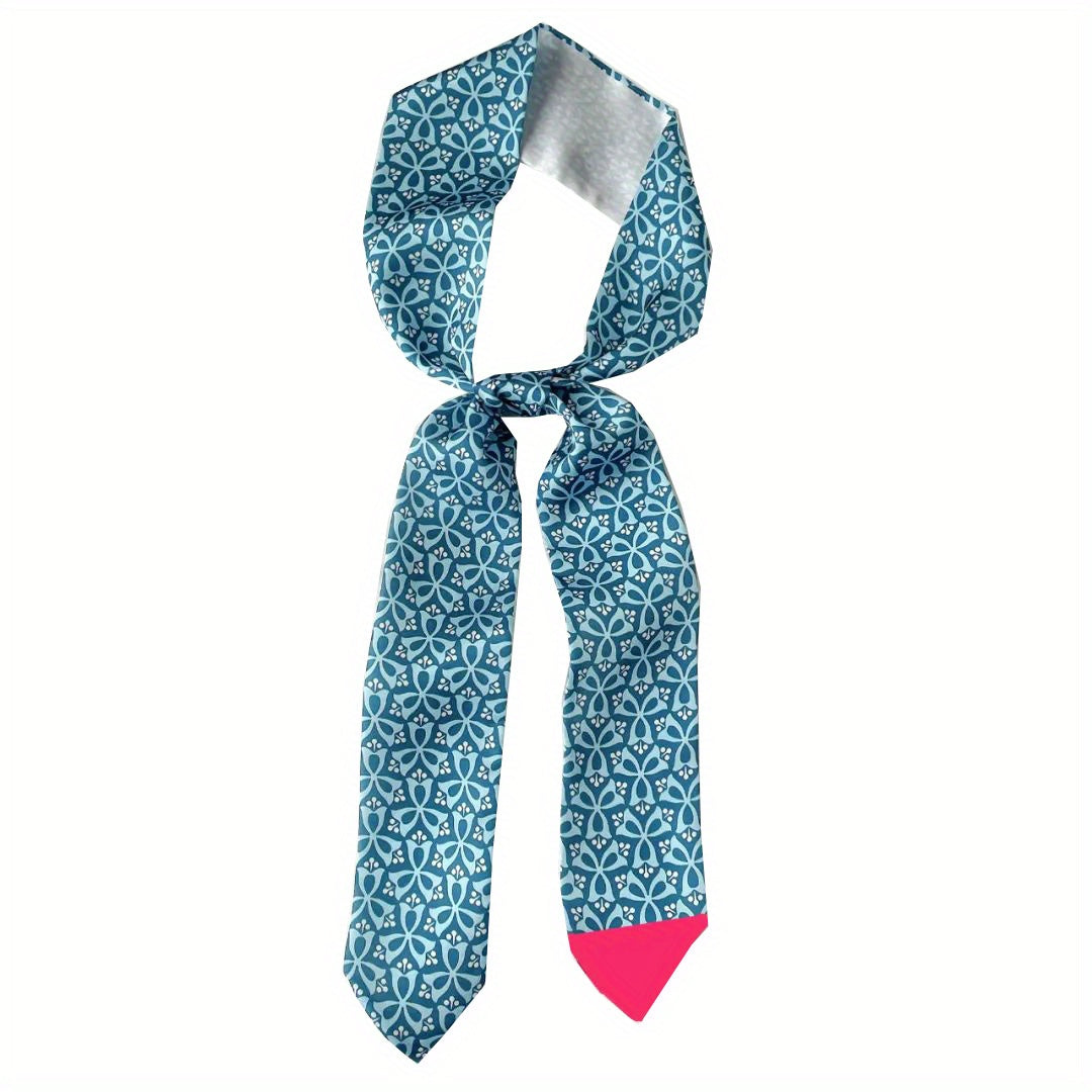 Geometric Floral Print Skinny Scarf French Style Ribbon Necktie