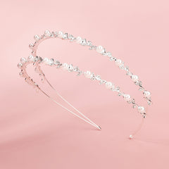 Double Layer Faux Pearls Crown Headband With Rhinestones