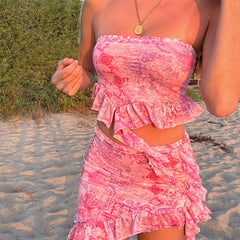 Off Shoulder Tube Top & Asymmetrical Skirt Set