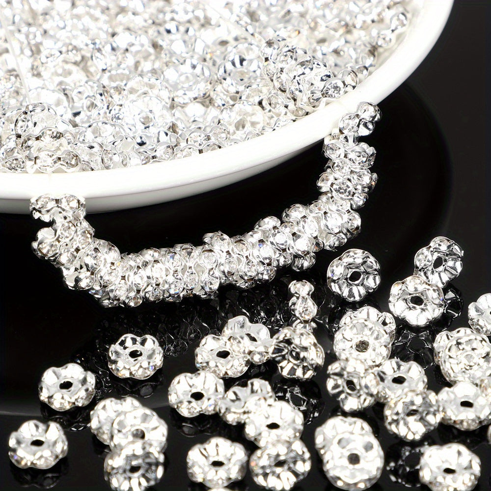 50Pcs Crystal Rhinestone Rondelle Spacer Beads for Jewelry Making