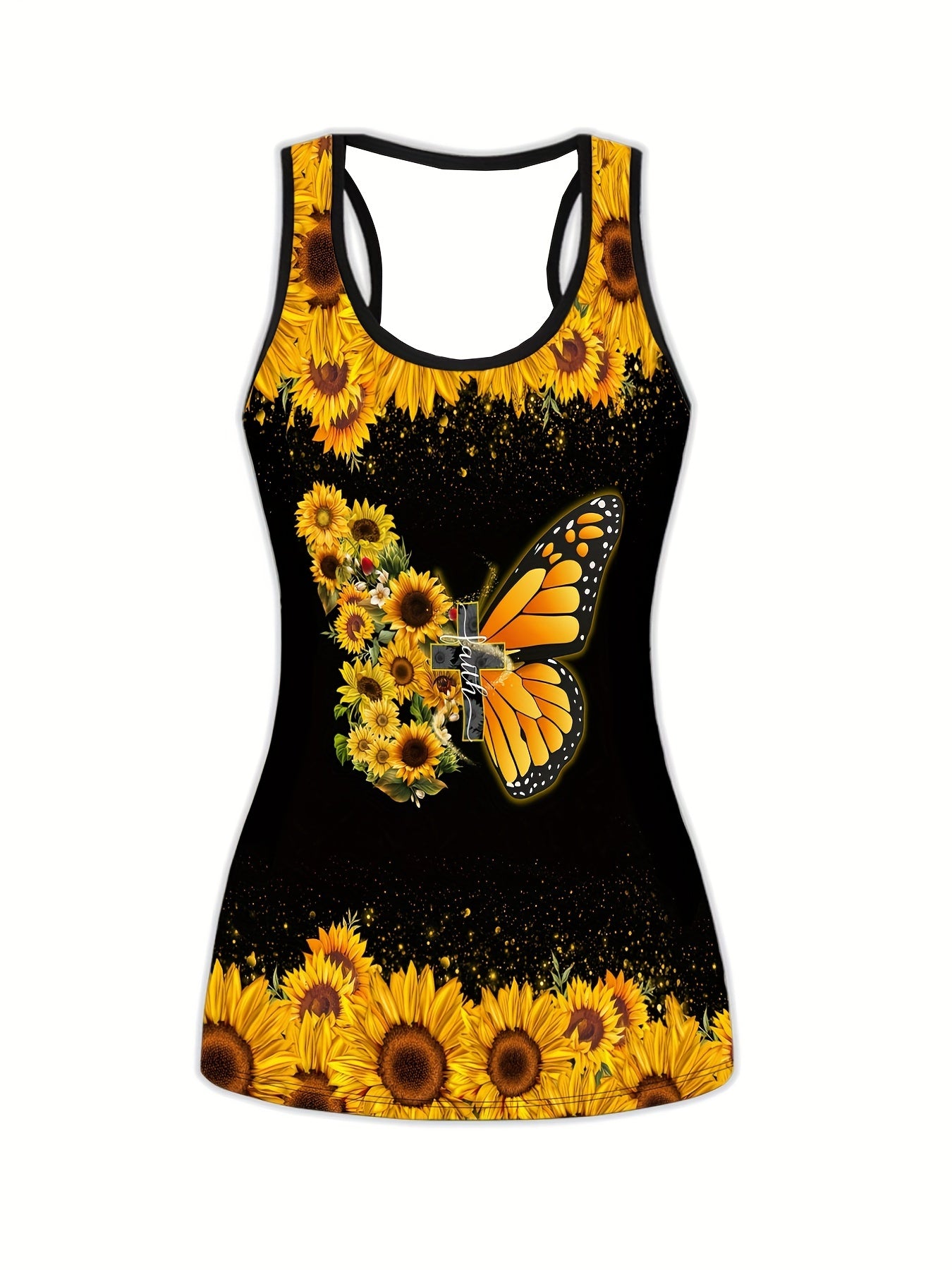 Sunflower & Butterfly Print Tank Top & Leggings Yoga Outfit Set