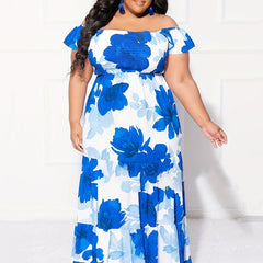 Floral Print Off Shoulder Maxi Smock Dress